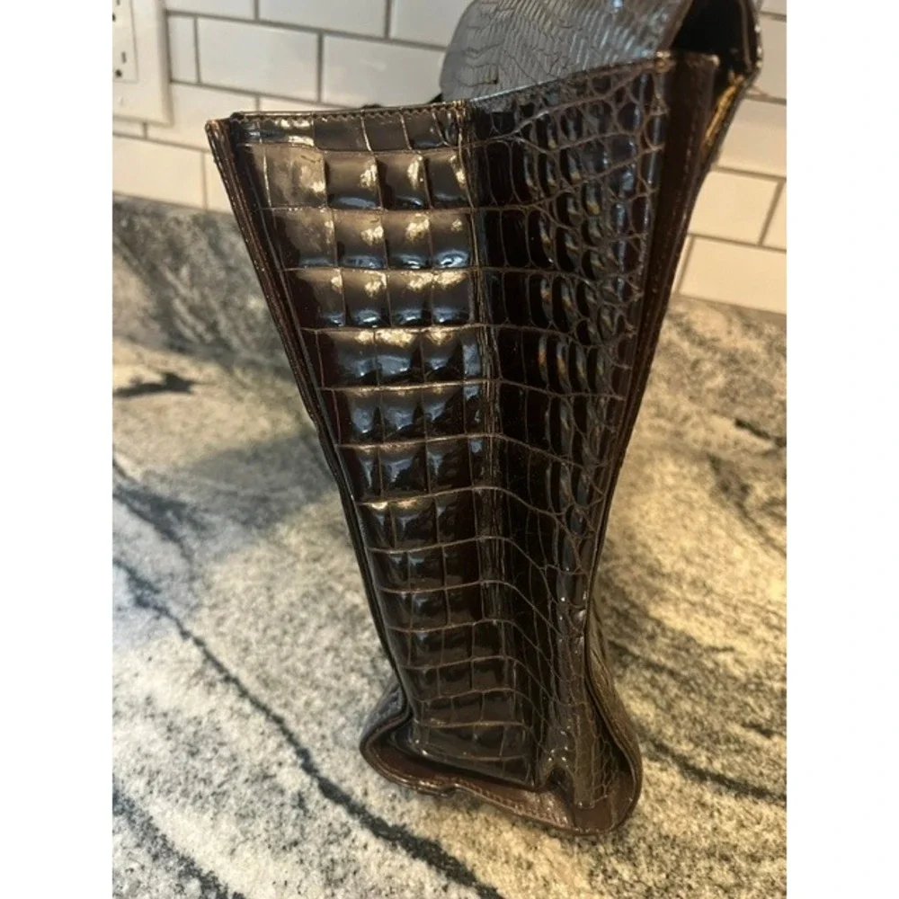 Vintage Calbert Italy Crocodile Belly Handbag Brown Cocco Bidente Turnlock FLAW